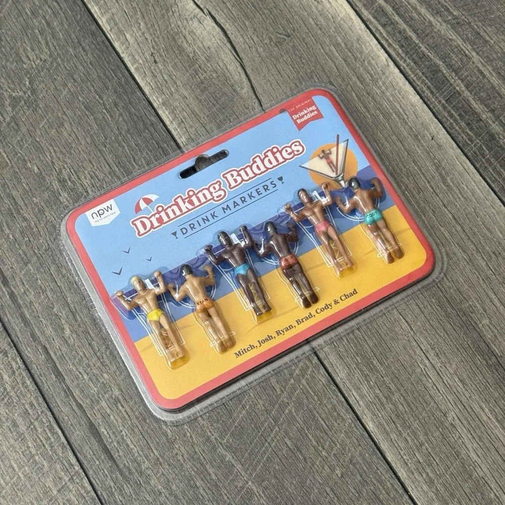 NPW Drinking Buddies Cocktail Wine Glass Charms Drink Markers 6 pcs Party Gift